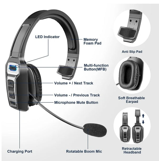 Noise Cancelling Trucker Headset (36hr Talk Time)